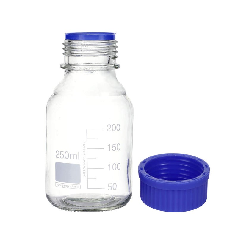 Moonetto 10 Pack 250mL Graduated Round Media/Storage Glass Bottle With GL45 Blue Polypropylene Screw Cap - Image 5